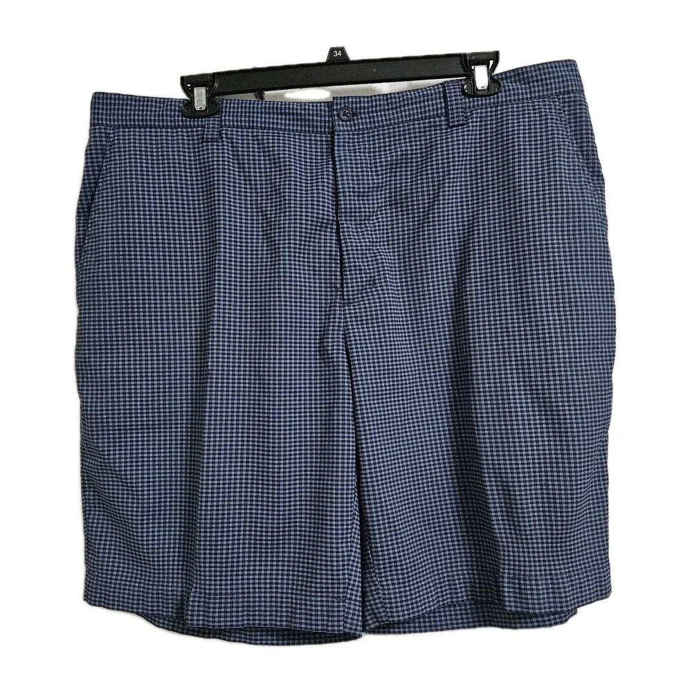 Cutter & Buck Shorts Mens 42 Blue CB DryTec Micro Check Plaid Golf Flat Front
